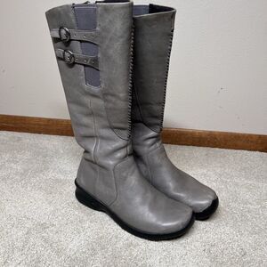 Keen Bern Baby Tall Riding Boots Women’s 7 Gray Leather Zipper Wedge Heels